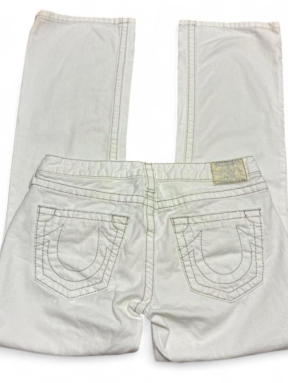 True Religion Joey Bootcut Jeans White Contrast Stitch Made in USA Size 31x31